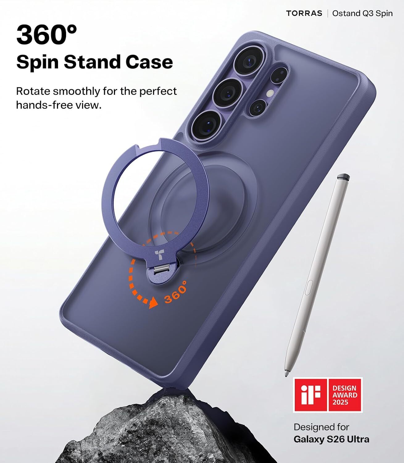 TORRAS Ostand Spin Samsung Galaxy S26 Ultra Hoesje 360° MagSafe Stand Paars afbeelding 2