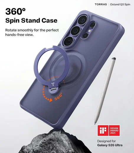 TORRAS Ostand Spin Samsung Galaxy S26 Ultra Hoesje 360° MagSafe Stand Paars afbeelding 2