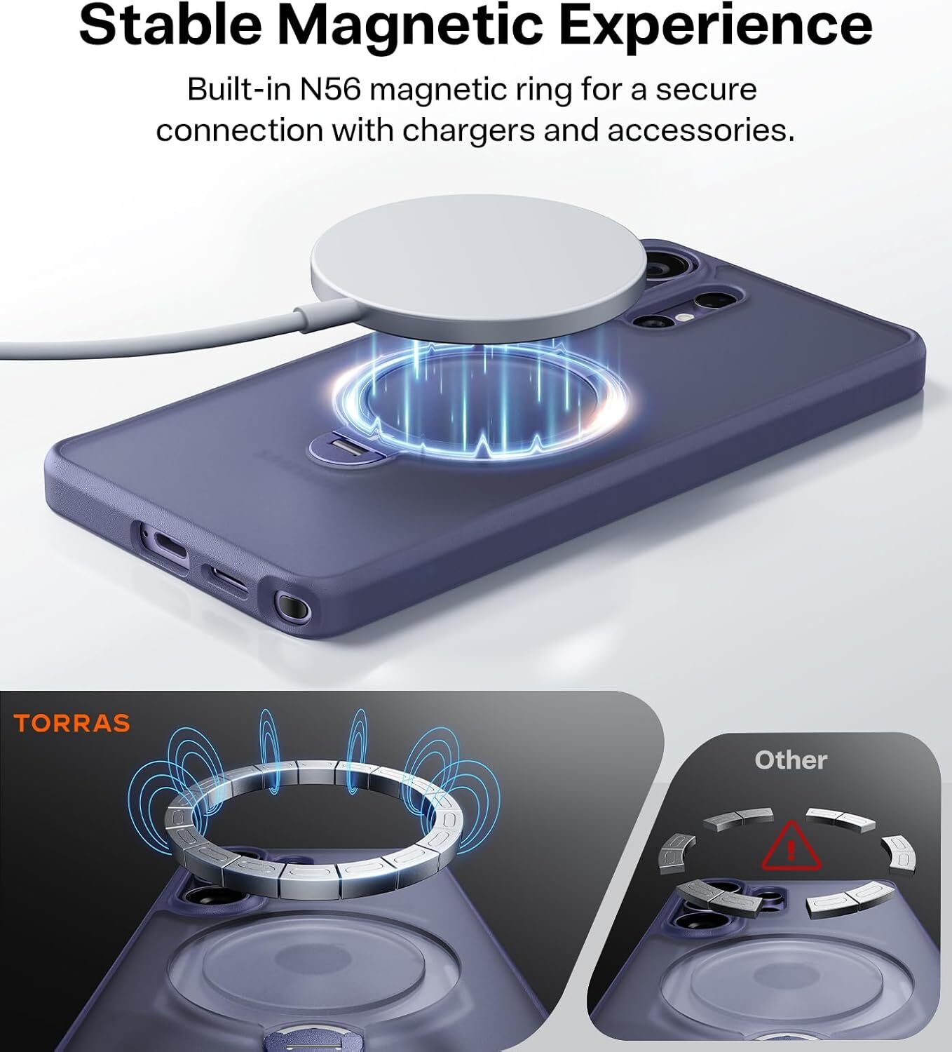 TORRAS Ostand Spin Samsung Galaxy S26 Ultra Hoesje 360° MagSafe Stand Paars afbeelding 8