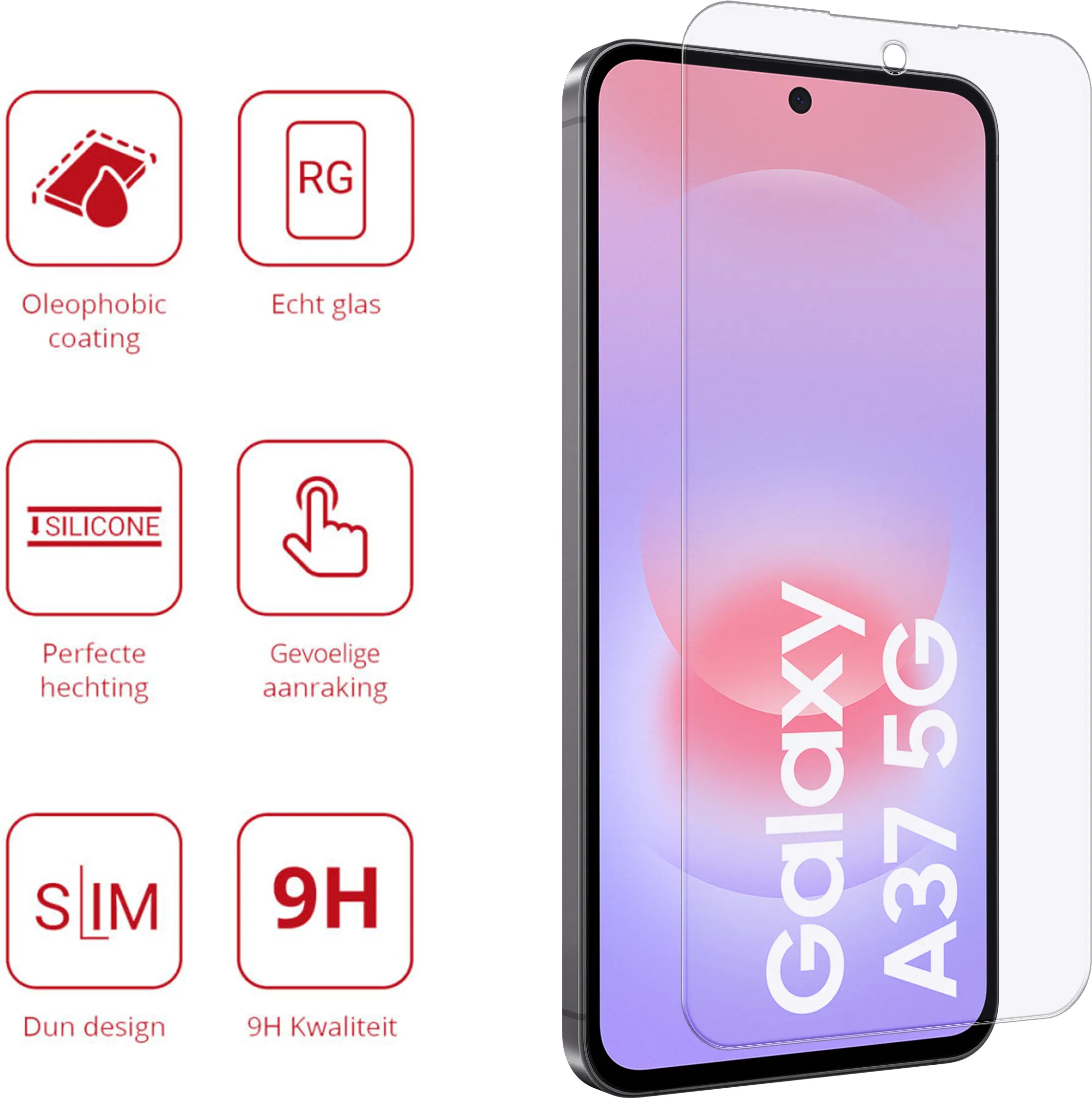 Rosso Samsung Galaxy A37 9H Tempered Glass Screen Protector afbeelding 2