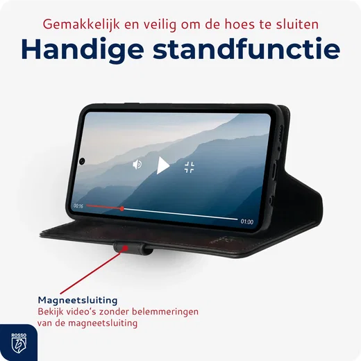 Rosso Deluxe Samsung Galaxy A57 Hoesje Echt Leer Book Case Zwart afbeelding 10
