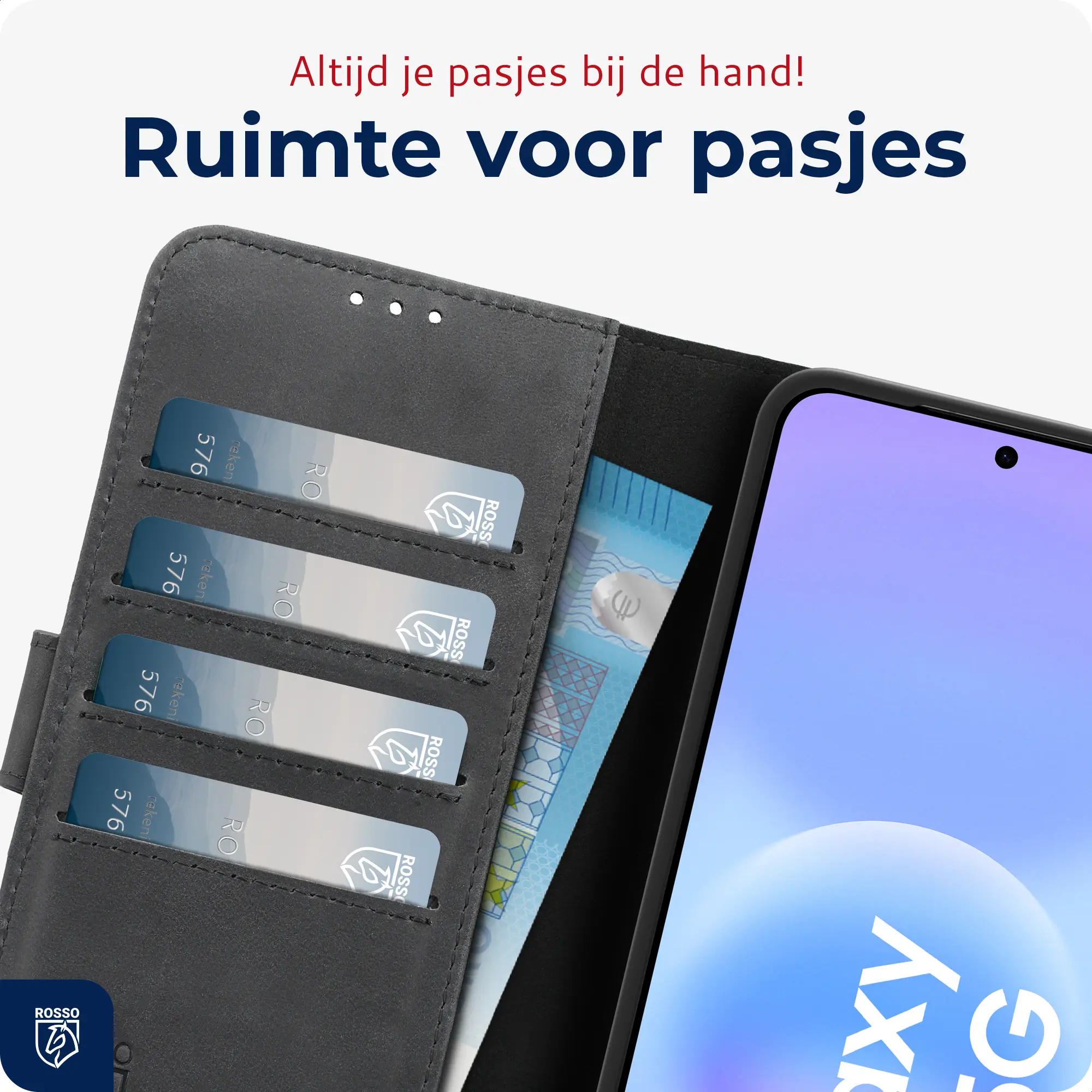 Rosso Deluxe Samsung Galaxy A57 Hoesje Echt Leer Book Case Zwart afbeelding 4