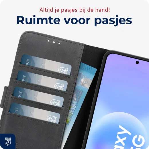 Rosso Deluxe Samsung Galaxy A57 Hoesje Echt Leer Book Case Zwart afbeelding 4