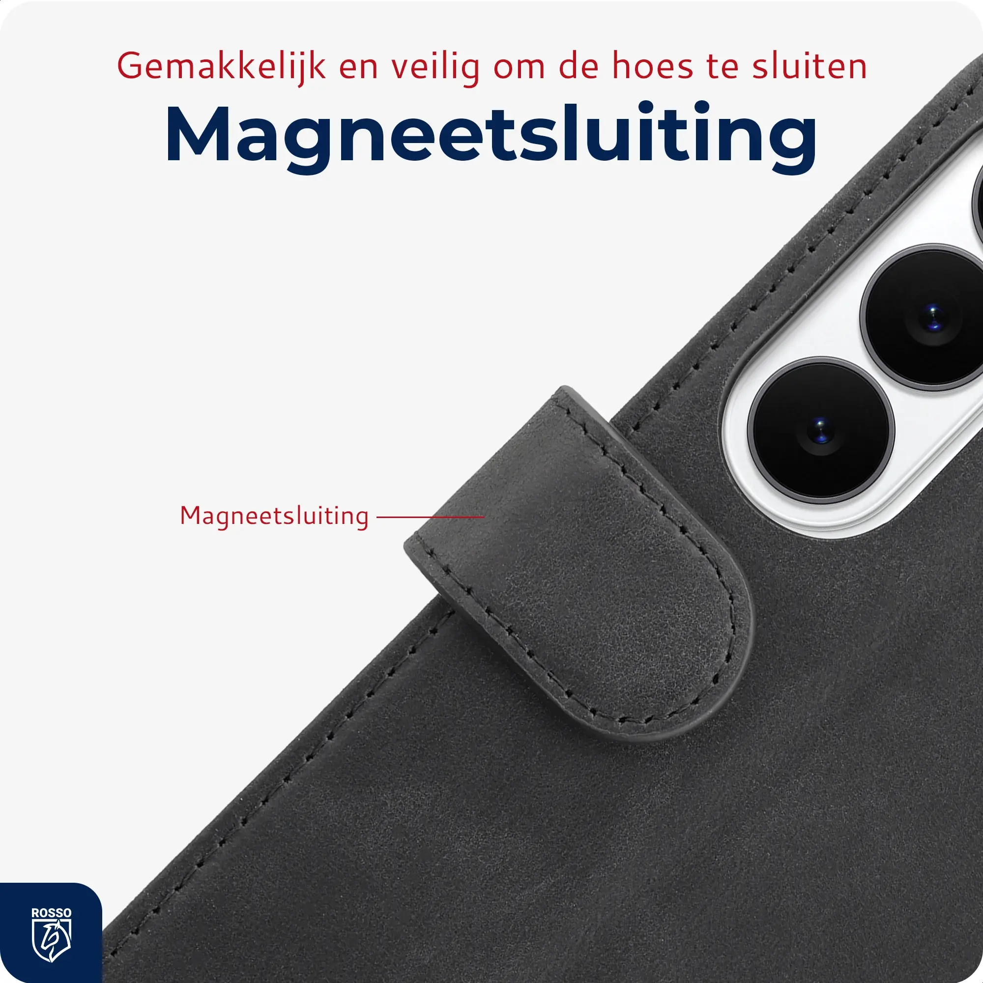 Rosso Deluxe Samsung Galaxy A57 Hoesje Echt Leer Book Case Zwart afbeelding 7