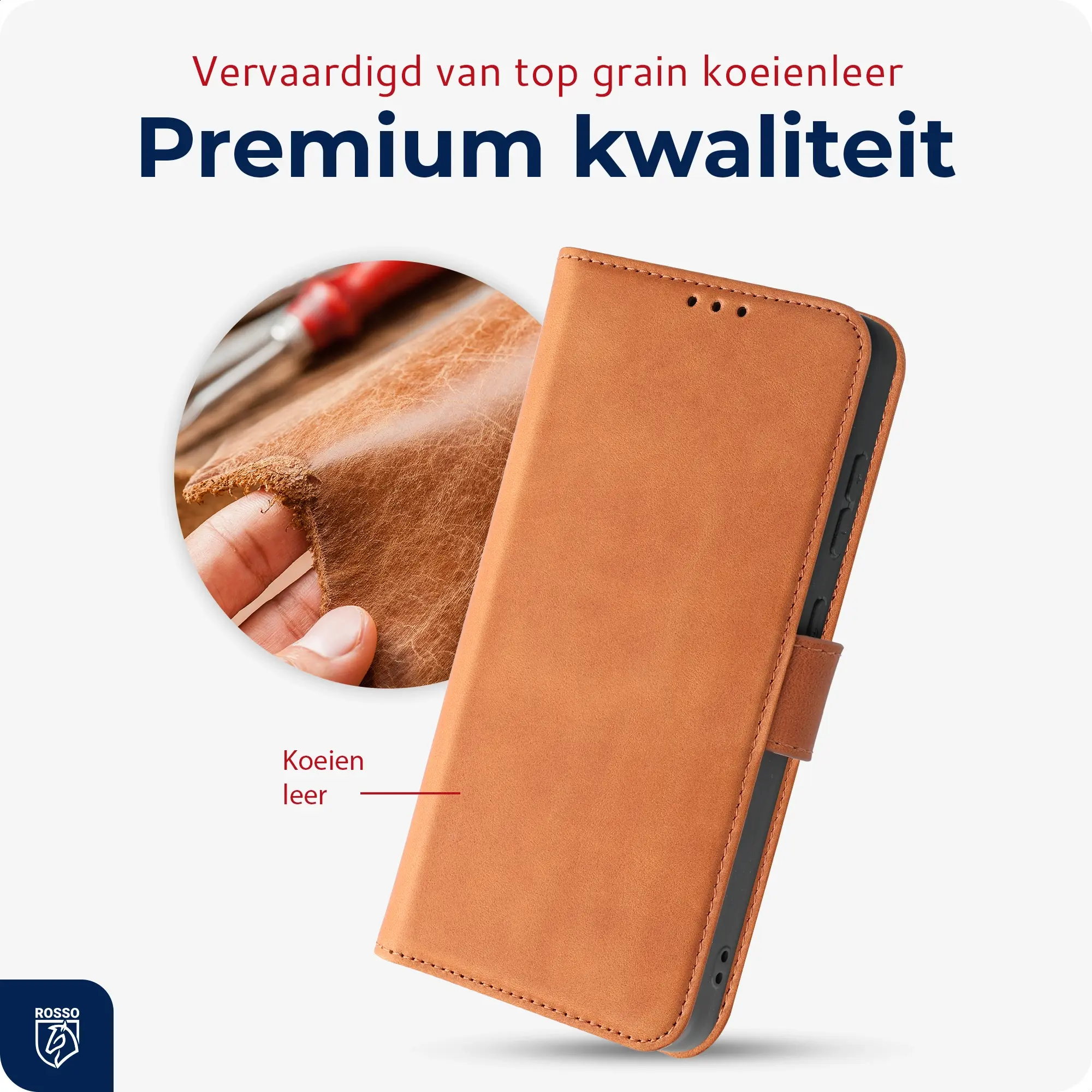 Rosso Deluxe Samsung Galaxy A57 Hoesje Echt Leer Book Case Bruin afbeelding 6