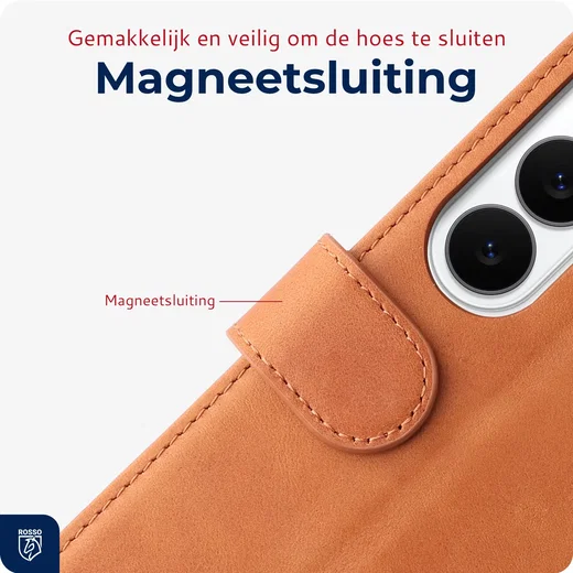 Rosso Deluxe Samsung Galaxy A57 Hoesje Echt Leer Book Case Bruin afbeelding 7