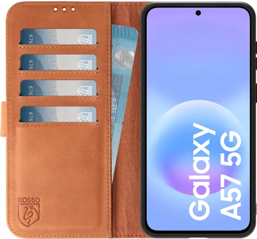 Rosso Deluxe Samsung Galaxy A57 Hoesje Echt Leer Book Case Bruin afbeelding 1