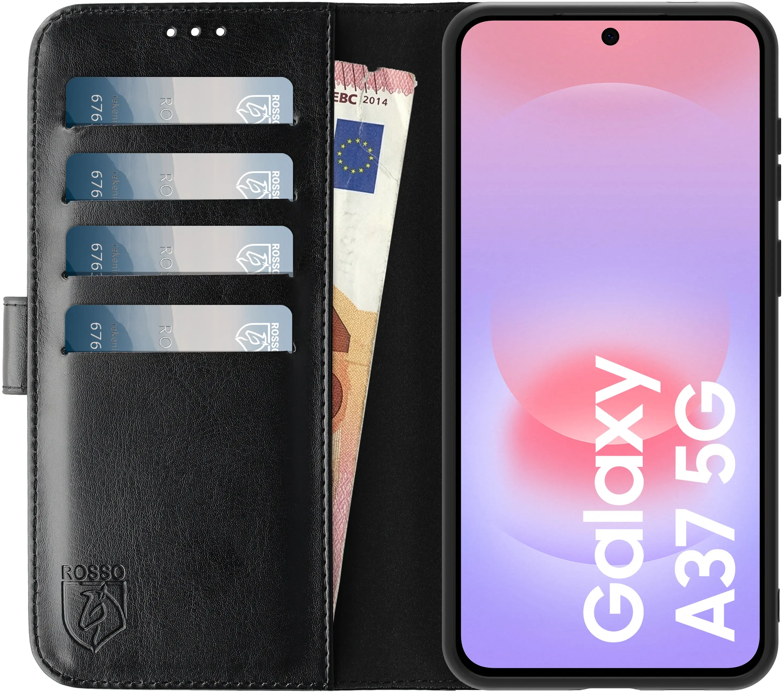 Rosso Element Samsung Galaxy A37 Hoesje Book Case Wallet Zwart afbeelding 2