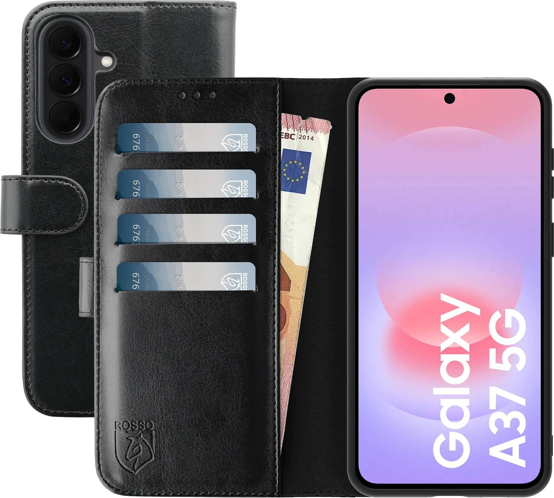 Rosso Element Samsung Galaxy A37 Hoesje Book Case Wallet Zwart afbeelding 1