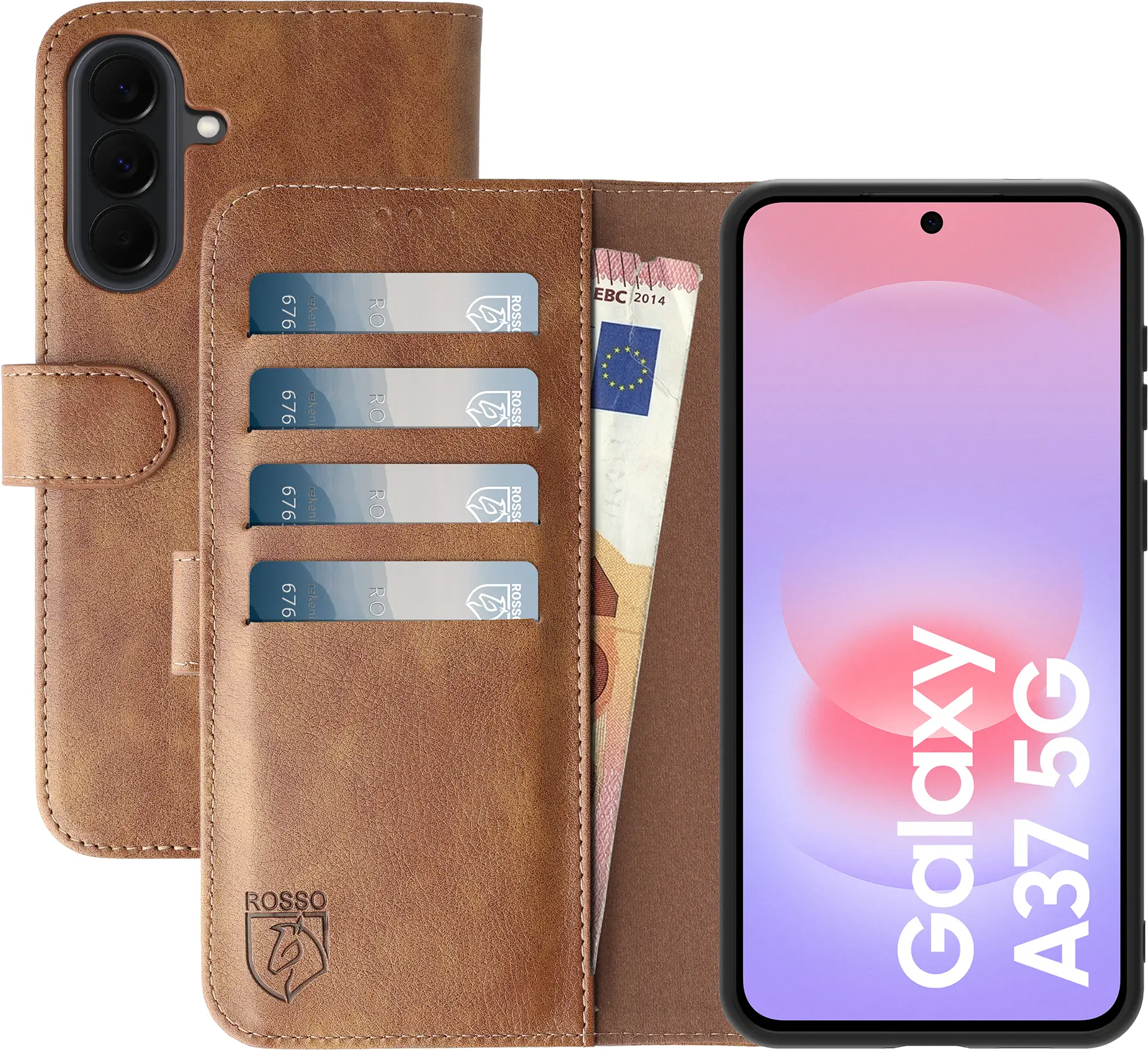 Rosso Element Samsung Galaxy A37 Hoesje Book Case Wallet Bruin afbeelding 1