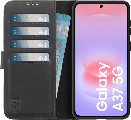 Rosso Deluxe Samsung Galaxy A37 Hoesje Echt Leer Book Case Zwart afbeelding 1