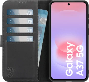 Rosso Deluxe Samsung Galaxy A37 Hoesje Echt Leer Book Case Zwart