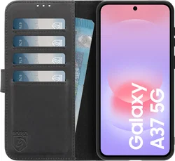 Rosso Deluxe Samsung Galaxy A37 Hoesje Echt Leer Book Case Zwart afbeelding
