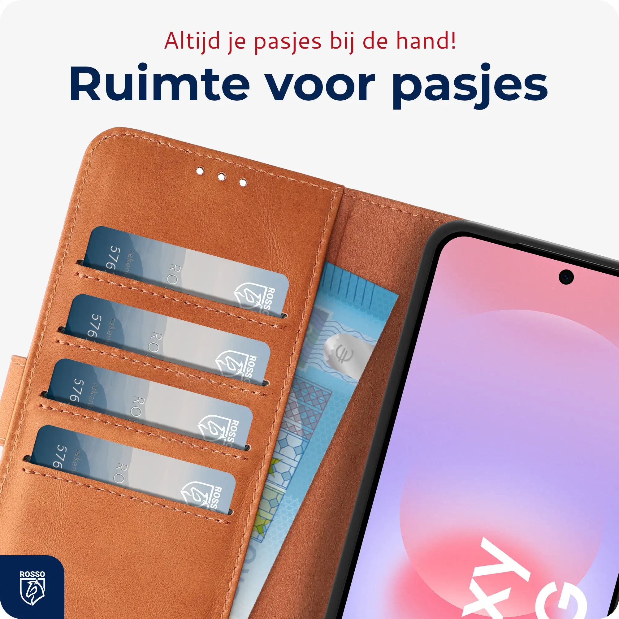 Rosso Deluxe Samsung Galaxy A37 Hoesje Echt Leer Book Case Bruin afbeelding 4