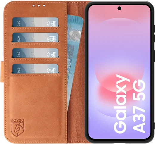 Rosso Deluxe Samsung Galaxy A37 Hoesje Echt Leer Book Case Bruin afbeelding 1