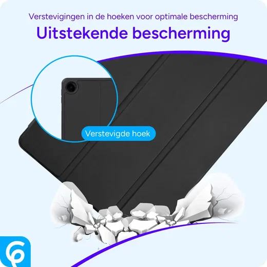 Samsung Galaxy Tab A11 Hoes Luxe Tri-Fold Book Case Kunst Leer Zwart afbeelding 2
