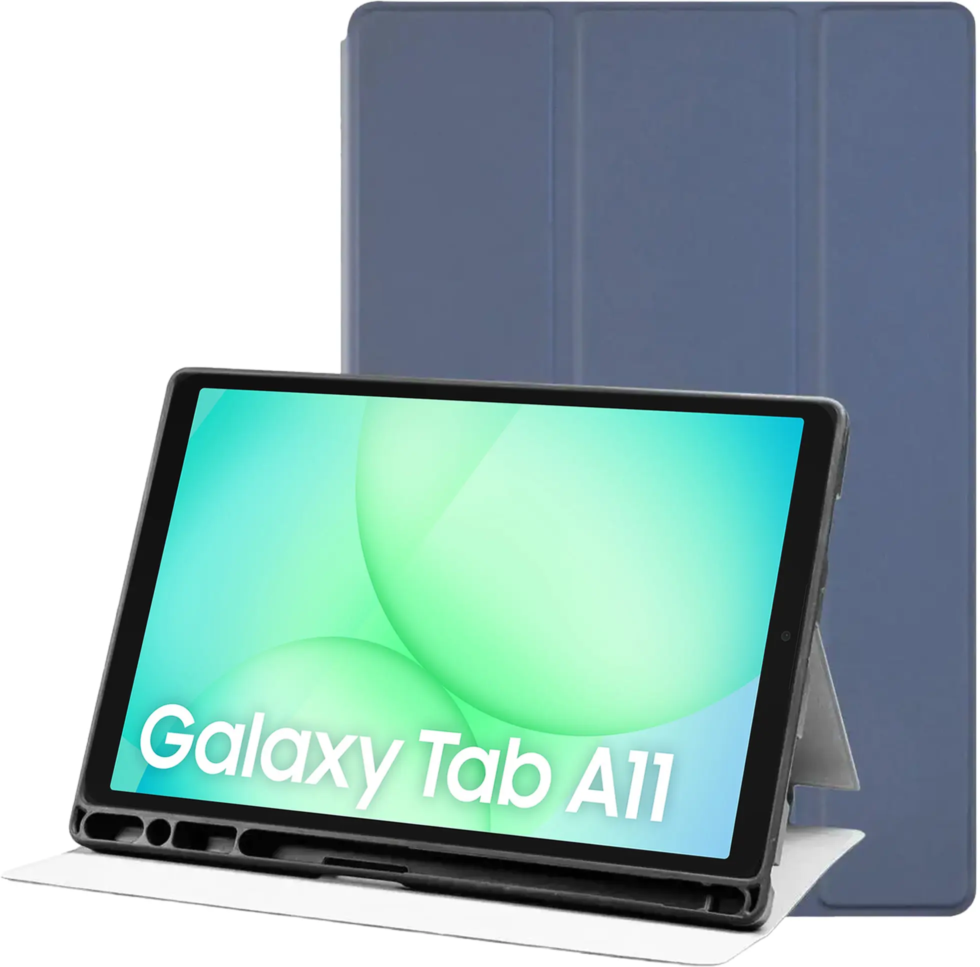 Samsung Galaxy Tab A11 Hoes Luxe Tri-Fold Book Case Kunst Leer Blauw afbeelding 1