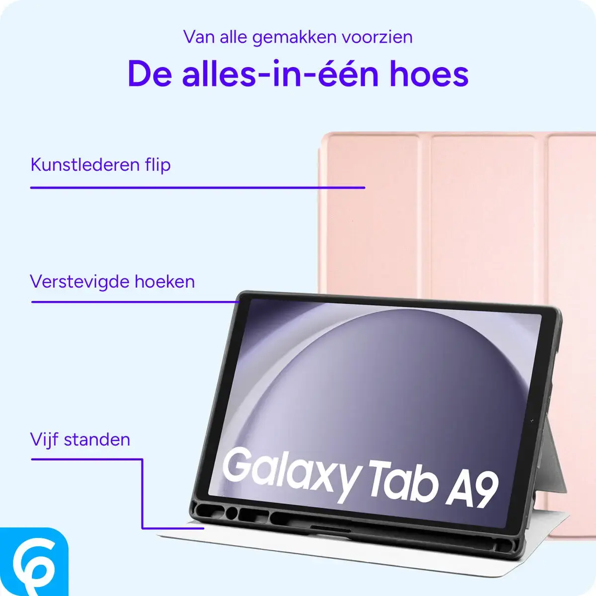 Samsung Galaxy Tab A11 Hoes Luxe Tri-Fold Book Case Kunst Leer Roze afbeelding 3