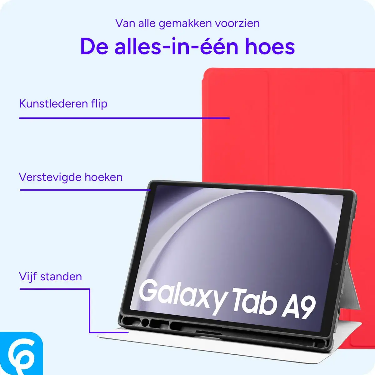 Samsung Galaxy Tab A11 Hoes Luxe Tri-Fold Book Case Kunst Leer Rood afbeelding 3