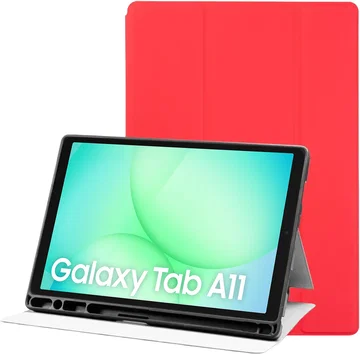 Samsung Galaxy Tab A11 Hoes Luxe Tri-Fold Book Case Kunst Leer Rood
