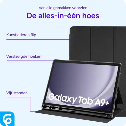 Samsung Galaxy Tab A11 Plus Hoes Luxe Tri-Fold Book Case Kunst Leer Zwart afbeelding 3