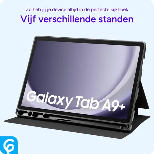 Samsung Galaxy Tab A11 Plus Hoes Luxe Tri-Fold Book Case Kunst Leer Zwart afbeelding 5