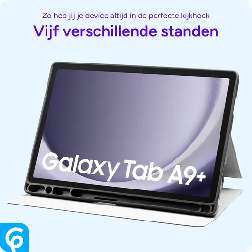 Samsung Galaxy Tab A11 Plus Hoes Luxe Tri-Fold Book Case Kunst Leer Blauw afbeelding 5