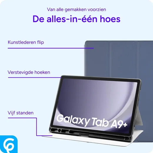 Samsung Galaxy Tab A11 Plus Hoes Luxe Tri-Fold Book Case Kunst Leer Blauw afbeelding 3