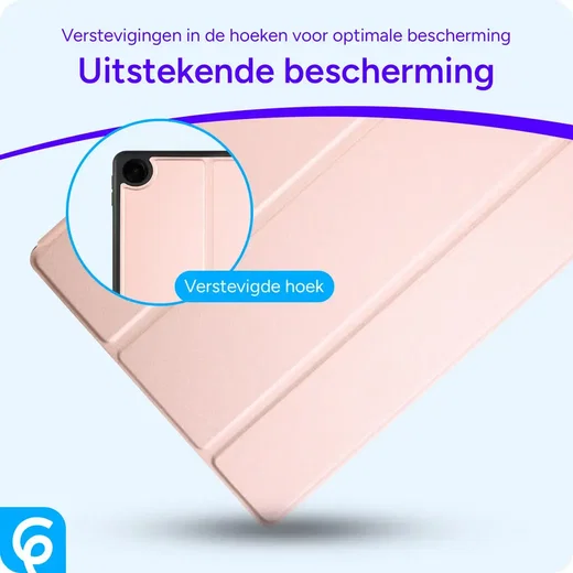 Samsung Galaxy Tab A11 Plus Hoes Luxe Tri-Fold Book Case Kunst Leer Roze afbeelding 2