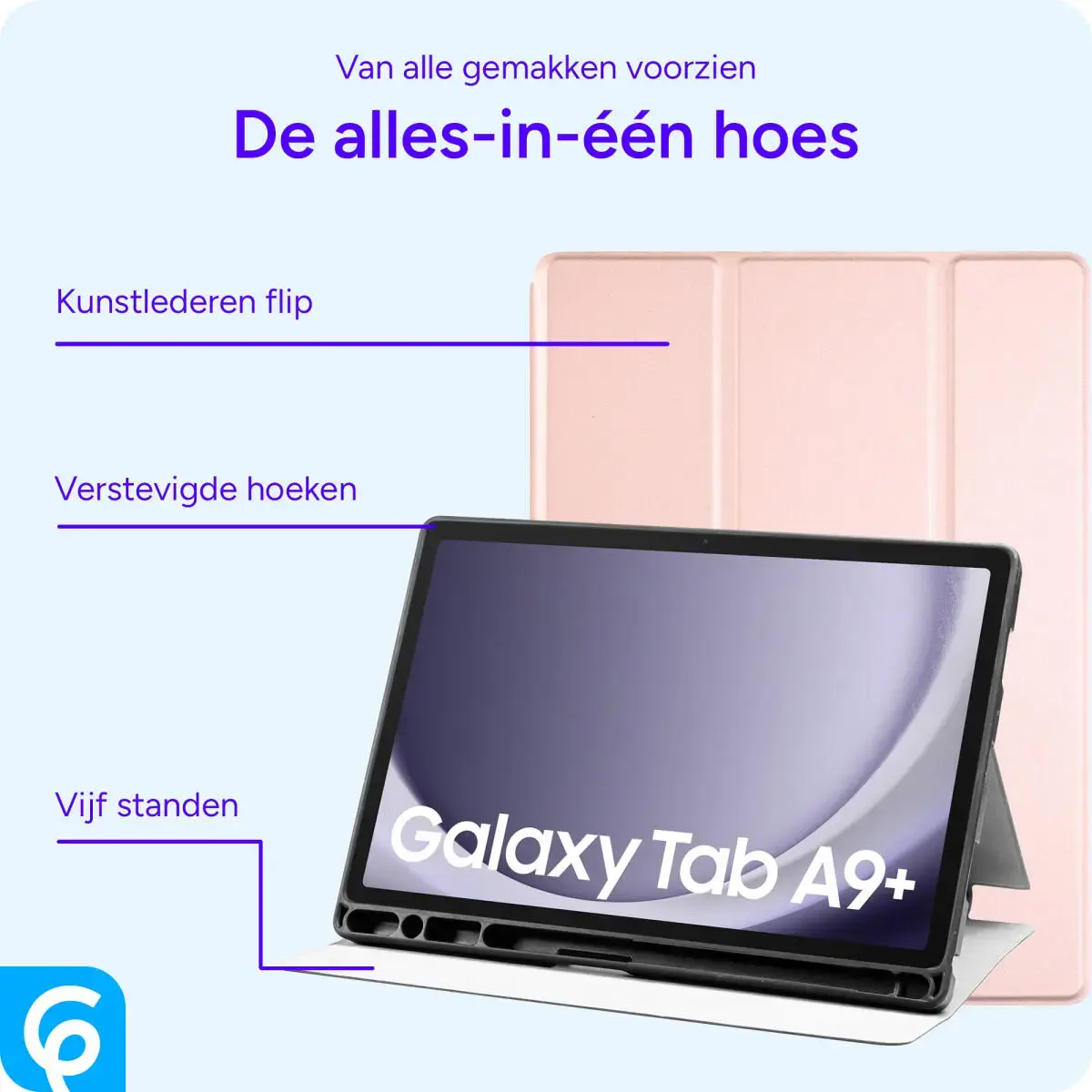 Samsung Galaxy Tab A11 Plus Hoes Luxe Tri-Fold Book Case Kunst Leer Roze afbeelding 3