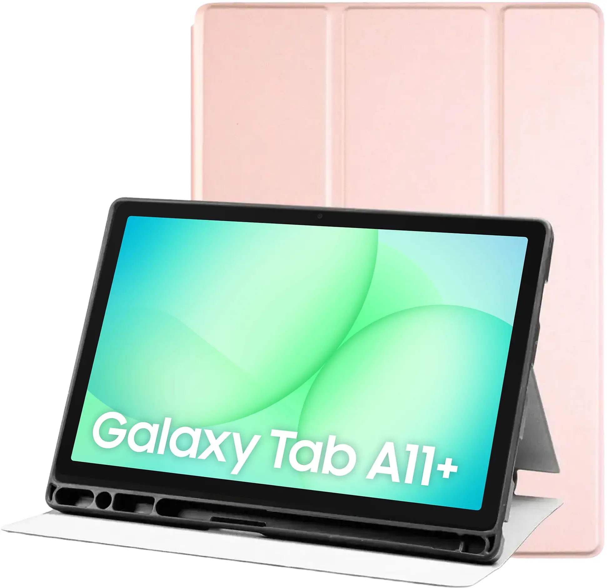 Samsung Galaxy Tab A11 Plus Hoes Luxe Tri-Fold Book Case Kunst Leer Roze afbeelding 1