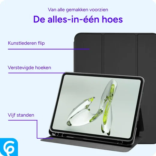 OnePlus Pad 3 Hoes Luxe Tri-Fold Book Case Kunst Leer Zwart afbeelding 2
