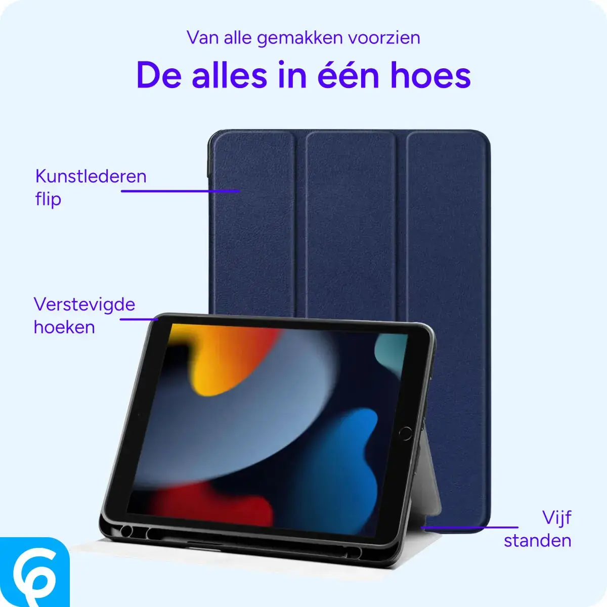 Apple iPad 11 (2025) / 10.9 (2022) Hoes Luxe Tri-Fold Book Case Kunst Leer Blauw afbeelding 5