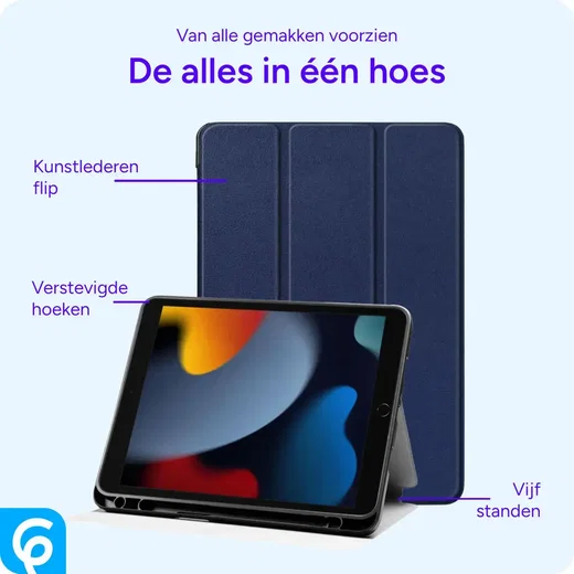 Apple iPad 11 (2025) / 10.9 (2022) Hoes Luxe Tri-Fold Book Case Kunst Leer Blauw afbeelding 5