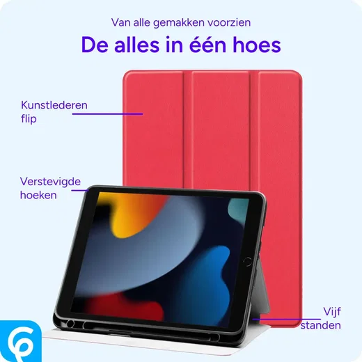 Apple iPad 11 (2025) / 10.9 (2022) Hoes Luxe Tri-Fold Book Case Kunst Leer Rood afbeelding 5