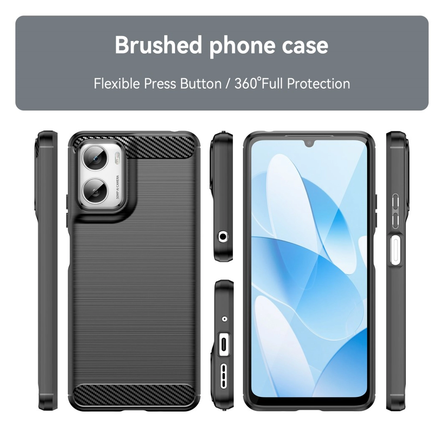 Motorola Moto G06 (Power) Hoesje Geborsteld TPU Flexibele Back Cover Zwart afbeelding 9