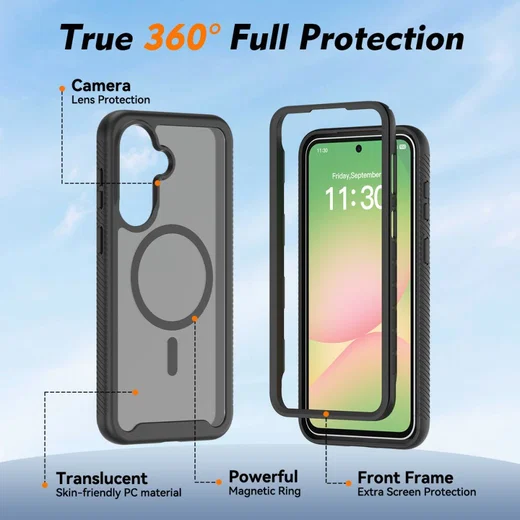 Samsung Galaxy A57 Hoesje Full Protect 360° Cover met MagSafe / Qi2 Zwart afbeelding 4