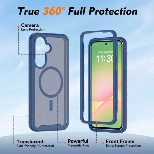 Samsung Galaxy A57 Hoesje Full Protect 360° Cover met MagSafe / Qi2 Blauw afbeelding 4