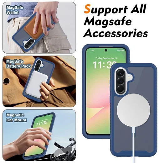 Samsung Galaxy A57 Hoesje Full Protect 360° Cover met MagSafe / Qi2 Blauw afbeelding 6