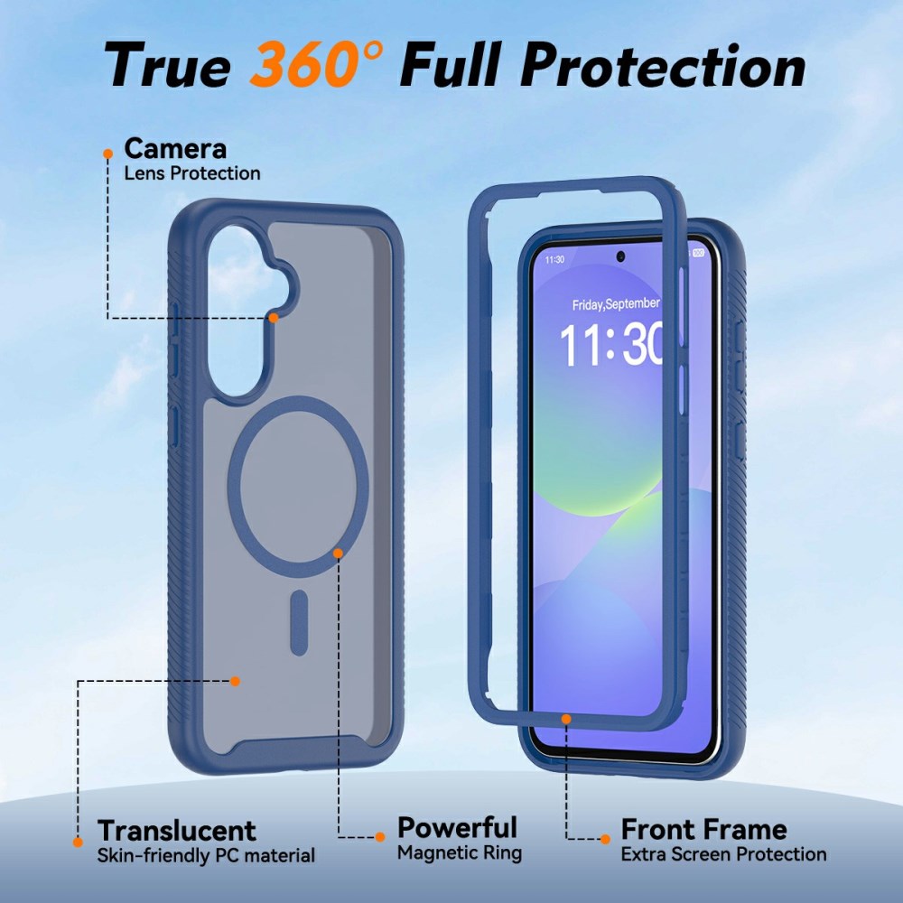 Samsung Galaxy A37 Hoesje Full Protect 360° Cover met MagSafe / Qi2 Blauw afbeelding 4