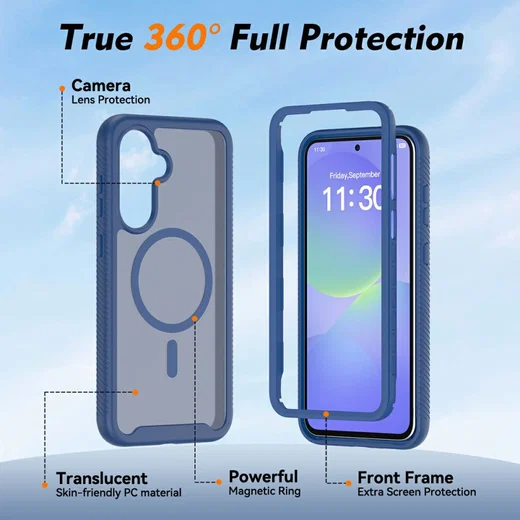 Samsung Galaxy A37 Hoesje Full Protect 360° Cover met MagSafe / Qi2 Blauw afbeelding 4