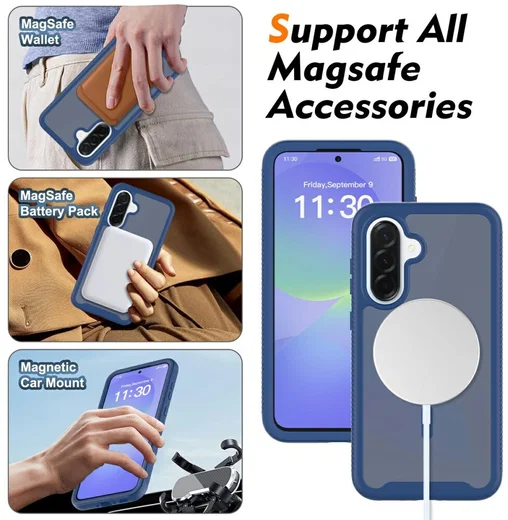Samsung Galaxy A37 Hoesje Full Protect 360° Cover met MagSafe / Qi2 Blauw afbeelding 6