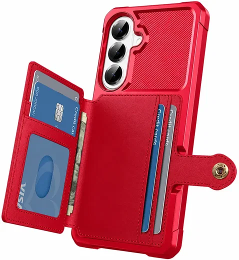 Samsung Galaxy A57 TPU Back Cover met Kunstleren Wallet Rood afbeelding 4