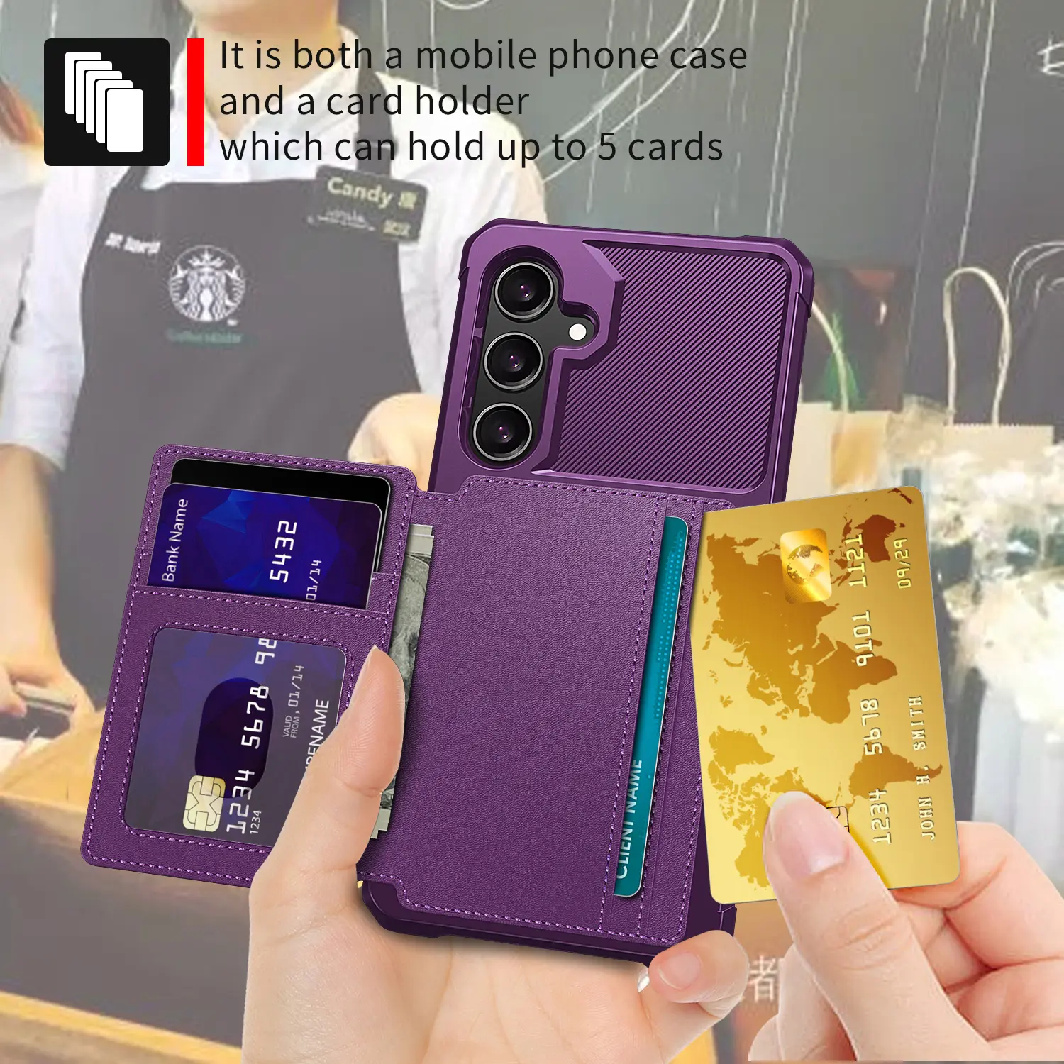 Samsung Galaxy A37 Hoesje 3-in-1 Pasjes Portemonnee Back Cover Paars afbeelding 4