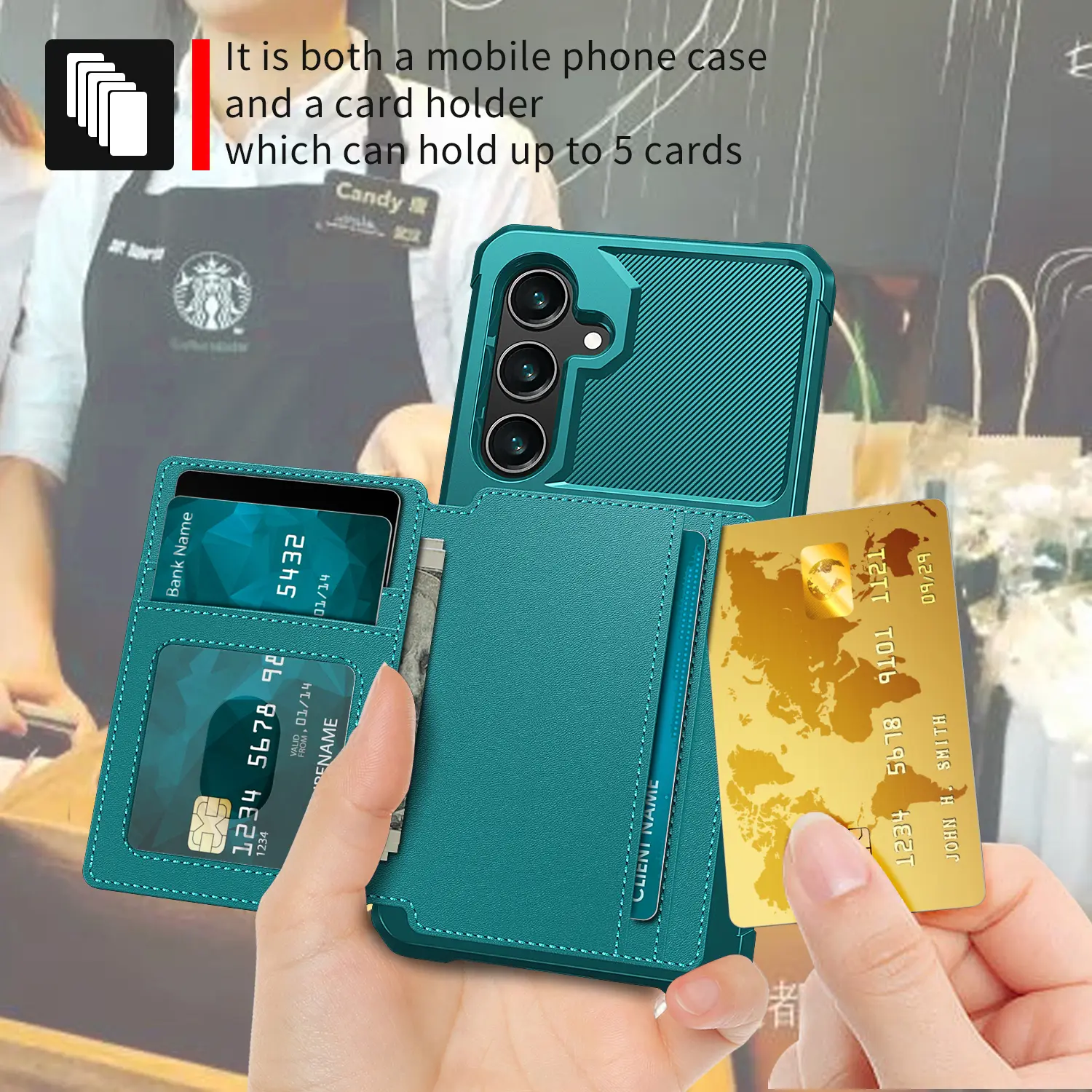 Samsung Galaxy A37 Hoesje 3-in-1 Pasjes Portemonnee Back Cover Groen afbeelding 4