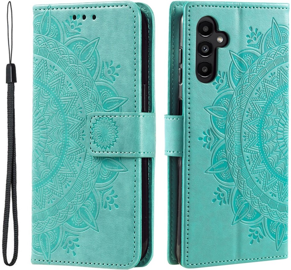 Samsung Galaxy A57 Hoesje Mandala Book Case met Pasjeshouder Groen afbeelding 1