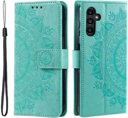 Samsung Galaxy A57 Hoesje Mandala Book Case met Pasjeshouder Groen afbeelding
