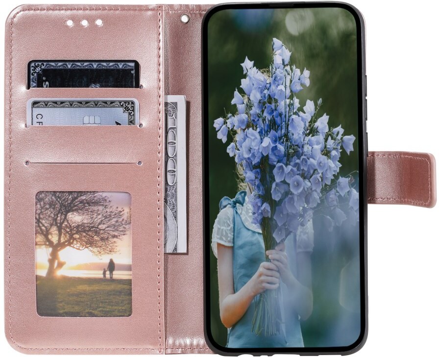 Samsung Galaxy A57 Hoesje Mandala Book Case met Pasjeshouder Roze Goud afbeelding 2