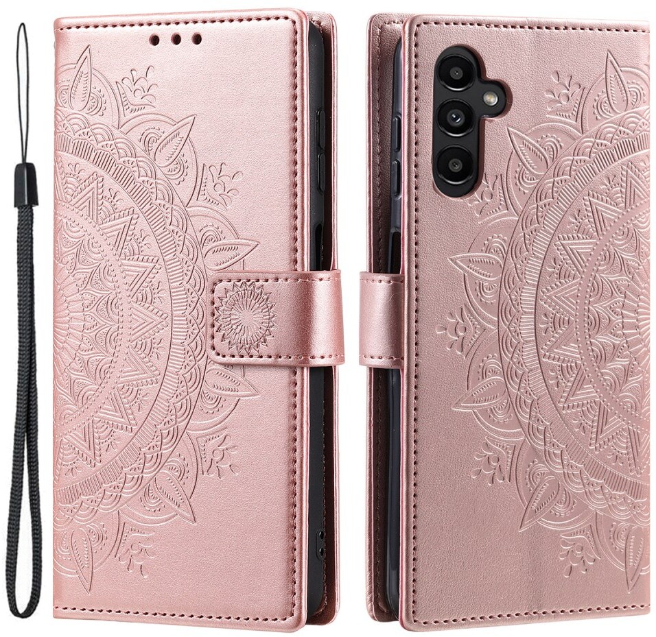 Samsung Galaxy A57 Hoesje Mandala Book Case met Pasjeshouder Roze Goud afbeelding 1