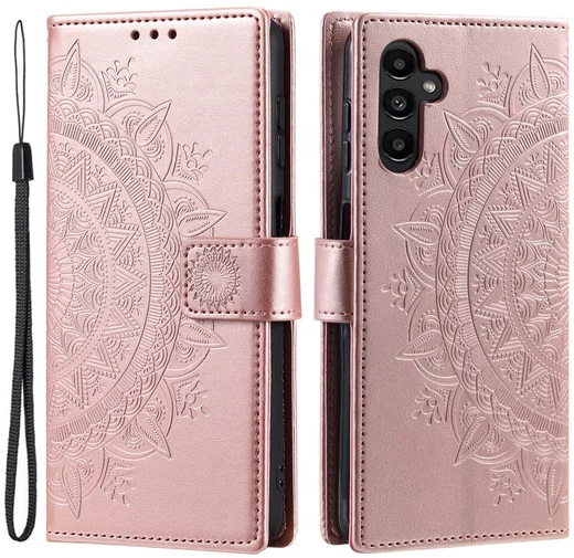 Samsung Galaxy A57 Hoesje Mandala Book Case met Pasjeshouder Roze Goud afbeelding 1